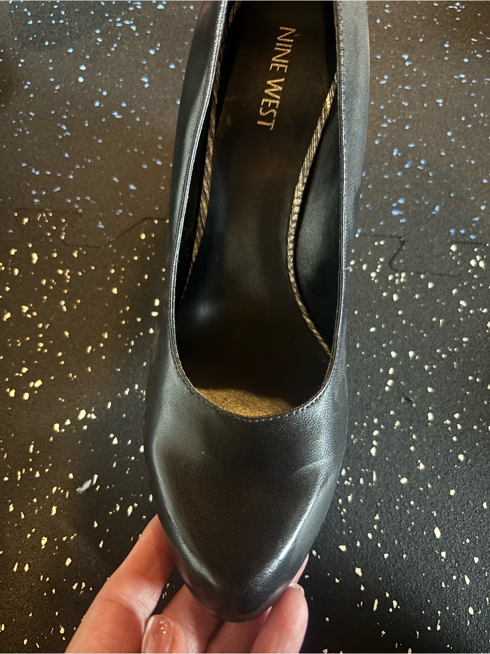 Nine Weat Black Leather Wedge Pump - Classic Women's Dress Shoe